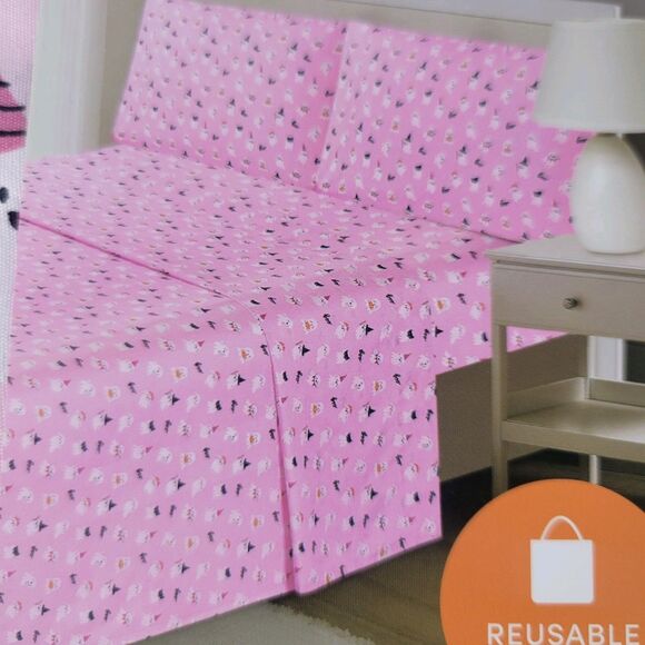 Halloween Pink White Cute Ghosts Boos & Bones FULL 5pc Sheets Set Girls Bedding - Picture 4 of 11